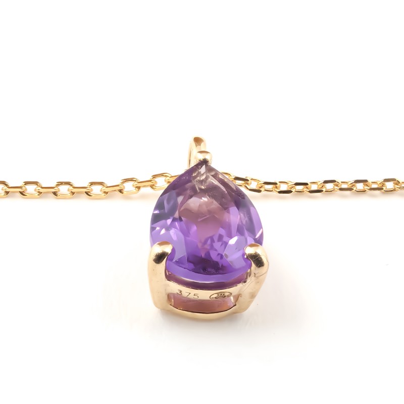 COLLIER FEMME CARADOR EN OR JAUNE 375/000 ET AMETHYSTE FORME POIRE