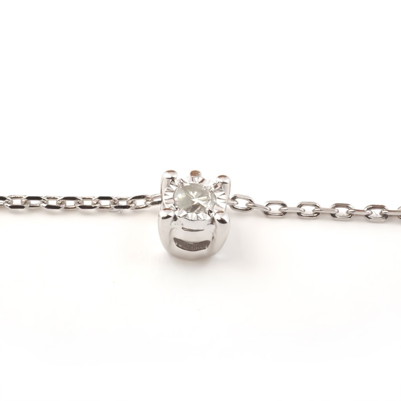 COLLIER SOLITAIRE FEMME CARADOR EN OR BLANC 375/000 ET DIAMANT 0.035