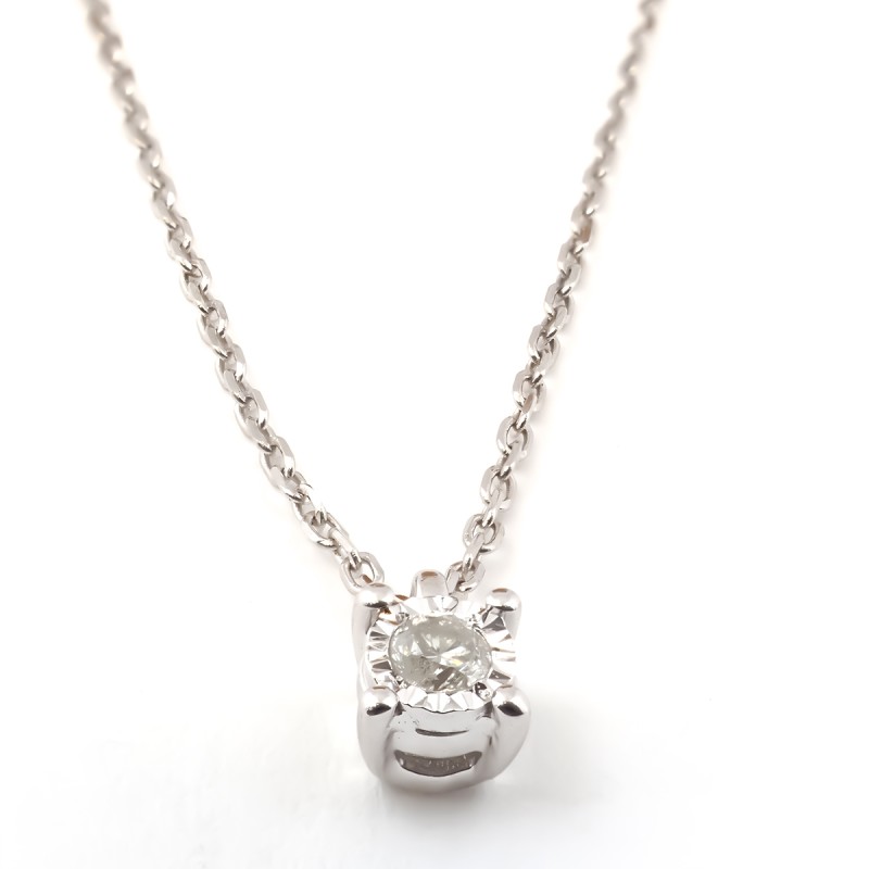 COLLIER SOLITAIRE FEMME CARADOR EN OR BLANC 375/000 ET DIAMANT 0.035
