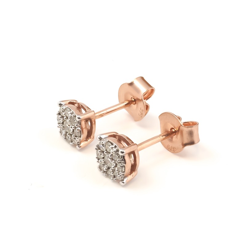 BOUCLES D'OREILLES CLOUS CARADOR EN OR ROSE 375/000 ET DIAMANT 0.17 CARAT