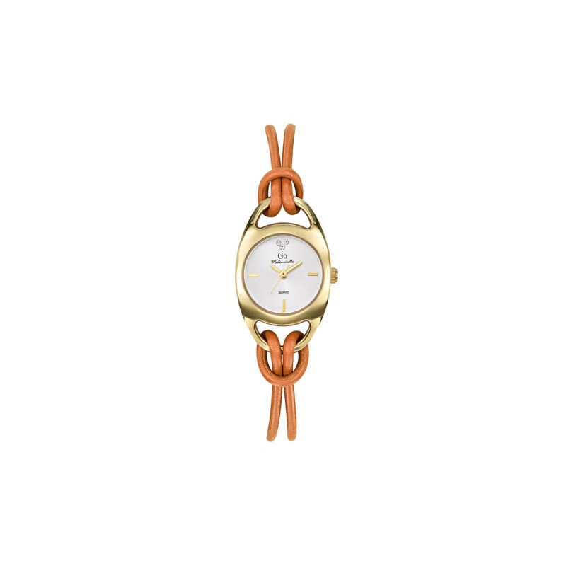 MONTRE GO BRACELET BRINS CUIR ORANGE BOITIER DORE