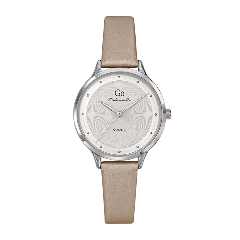 MONTRE GO MADEMOISELLE BRACELET CUIR BEIGE CADRAN GRIS