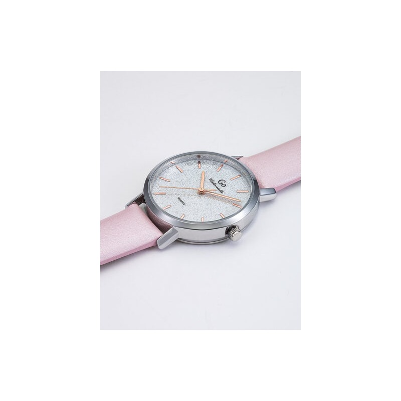 MONTRE  GO GIRL ONLY BRACELET CUIR VIEUX ROSE BOITIER ARGENTE CADRAN ARGENTE PAILLETE