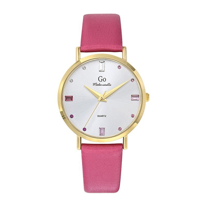 MONTRE GO MADEMOISELLE BRACELET CUIR ROSE  CADRAN AVEC CRISTAUX COLORES