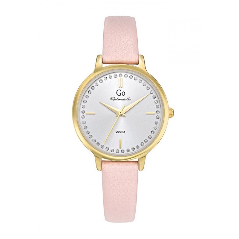 MONTRE GO MADEMOISELLE BRACELET CUIR ROSE PASTEL CADRAN AVEC STRASS