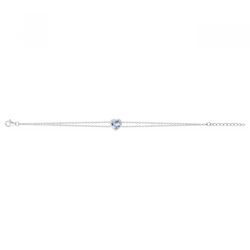 Bracelet doubles chaînes femme carador en argent motif cœur avec oxyde de zirconium bleu