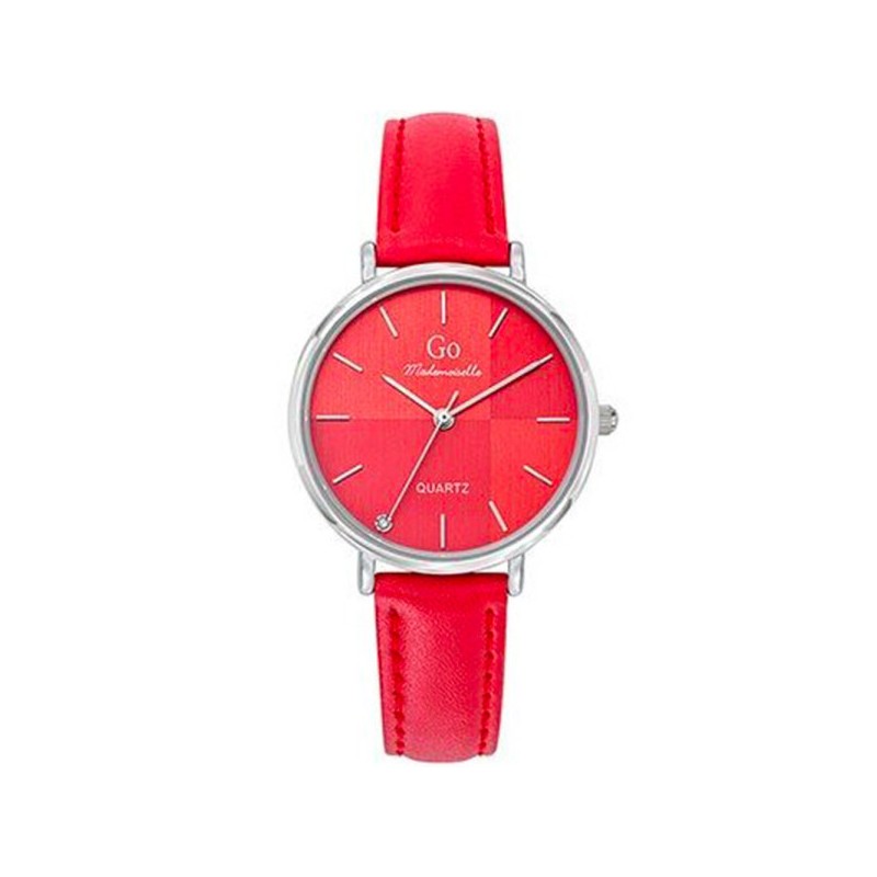 MONTRE GO MADEMOISELLE BRACELET CUIR ROUGE AVEC SURPIQURES CADRAN ROUGE