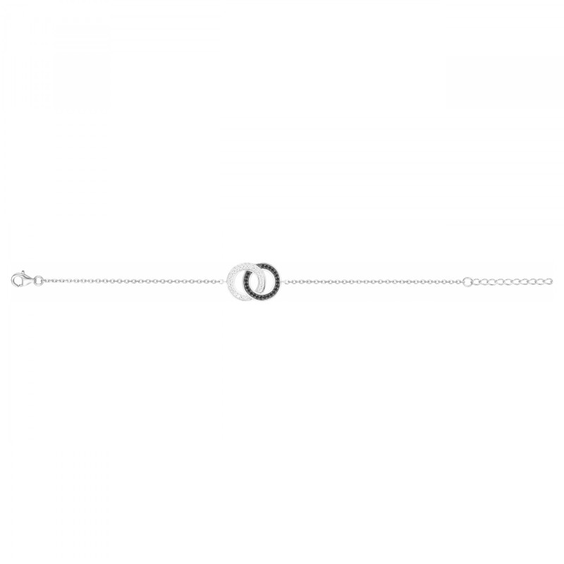 Bracelet doubles anneaux femme carador en argent avec oxydes de zirconium noir et blanc