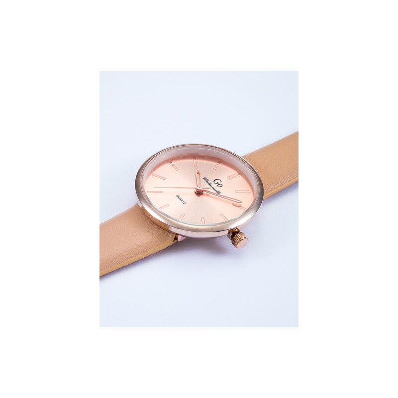 MONTRE GO MADEMOISELLE BRACELET CUIR BEIGE BOITIER DORE ROSE