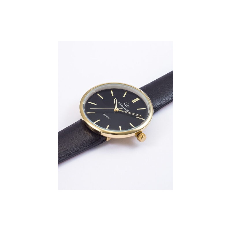 MONTRE GO MADEMOISELLE BRACELET CUIR NOIR BOITIER DORE CADRAN NOIR