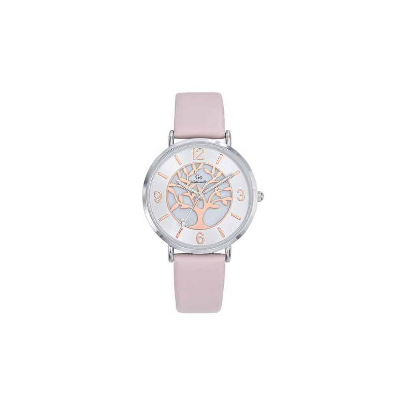 MONTRE GO MADEMOISELLE BRACELET CUIR ROSE PALE CADRAN BLANC AVEC ARBRE DE VIE DORE ROSE