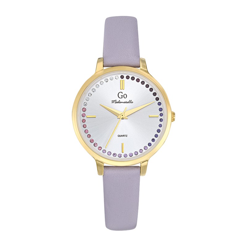 MONTRE GO MADEMOISELLE BRACELET CUIR VIOLET CADRAN ARGENTE AVEC STRASS VIOLET