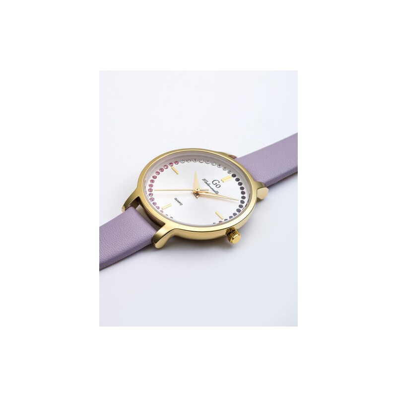 MONTRE GO MADEMOISELLE BRACELET CUIR VIOLET CADRAN ARGENTE AVEC STRASS VIOLET