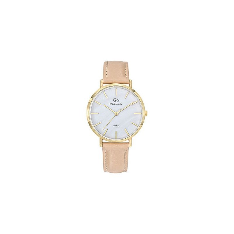 MONTRE GO MADEMOISELLE BRACELET CUIR ROSE AVEC SURPIQURES  BOITIER DORE CADRAN NACRE