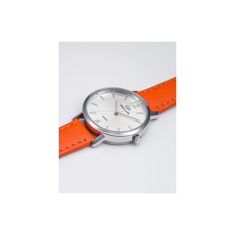 MONTRE GO MADEMOISELLE BRACELET CUIR ORANGE AVEC SURPIQURES  BOITIER ARGENTE