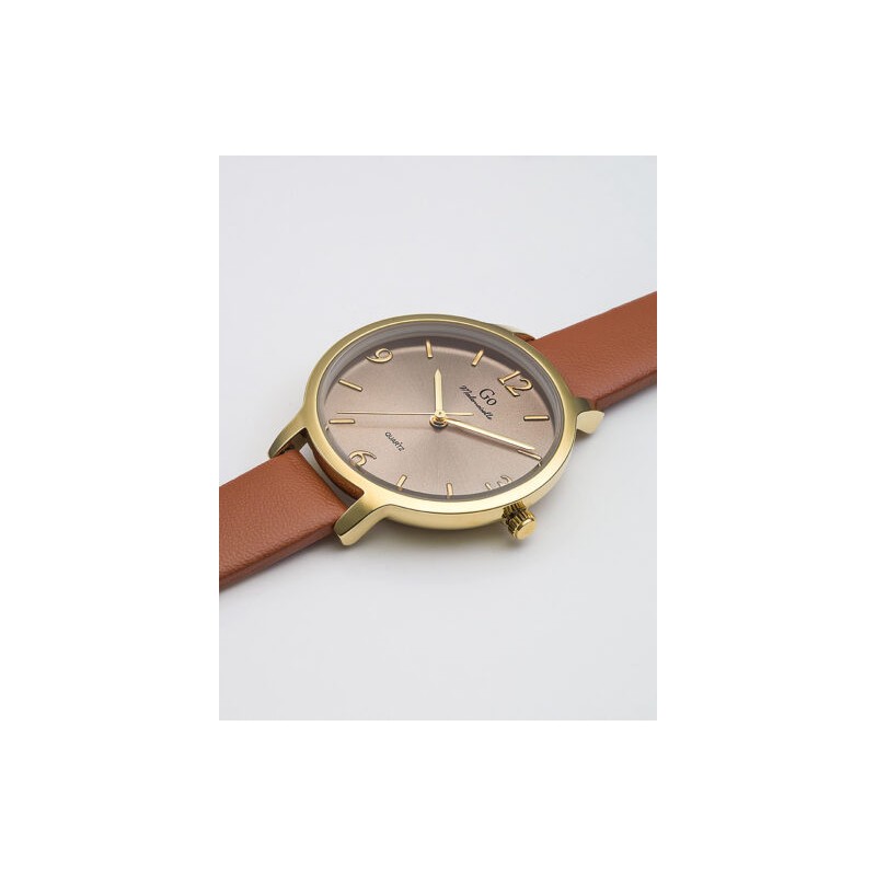 MONTRE GO MADEMOISELLE BRACELET CUIR MARRON  BOITIER DORE CADRAN MARRON