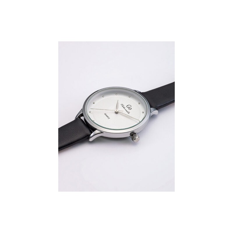 MONTRE GO MADEMOISELLE BRACELET CUIR NOIR   BOITIER ARGENTE