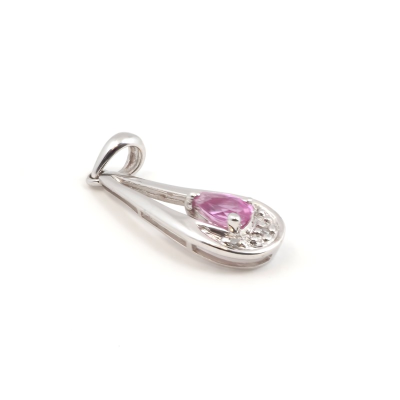 Pendentif femme carador en or blanc 750/000 avec saphir rose et diamants