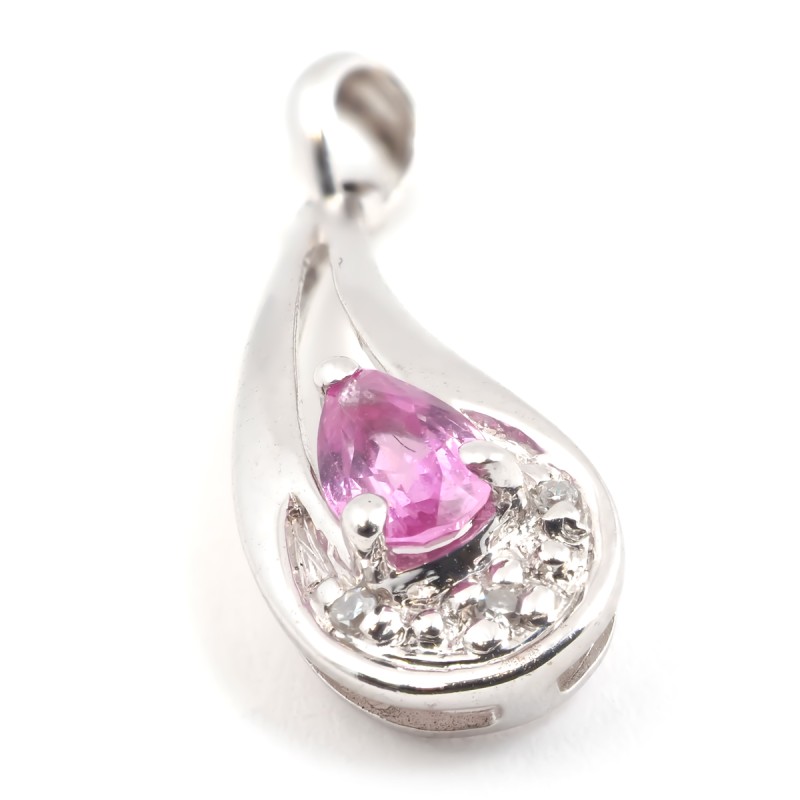 Pendentif femme carador en or blanc 750/000 avec saphir rose et diamants