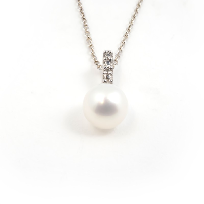 Collier trilogie femme carador en or blanc 375/000 avec oxydes de zirconium et perle de culture