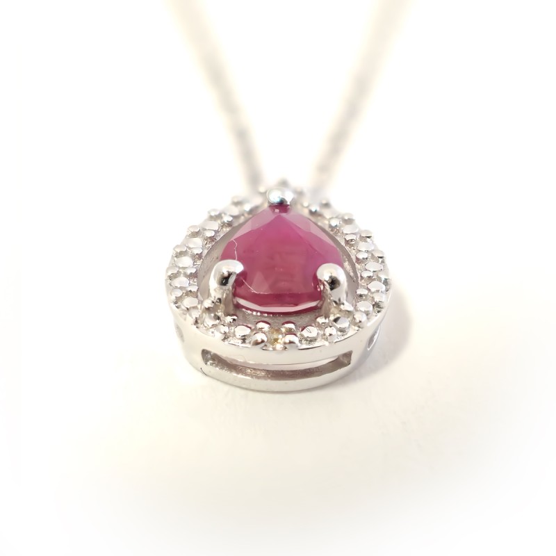 Collier fantaisie multipierres femme carador en or blanc 375/000 avec diamants 0.4 carats et rubis