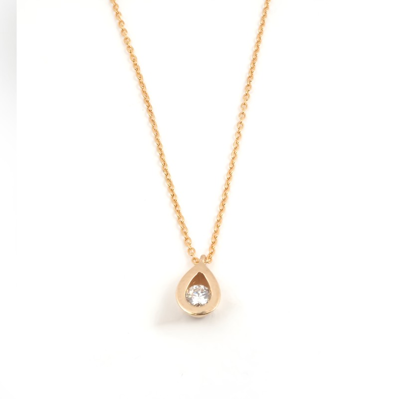 Collier solitaire forme poire femme carador en or jaune 375/000 et diamant