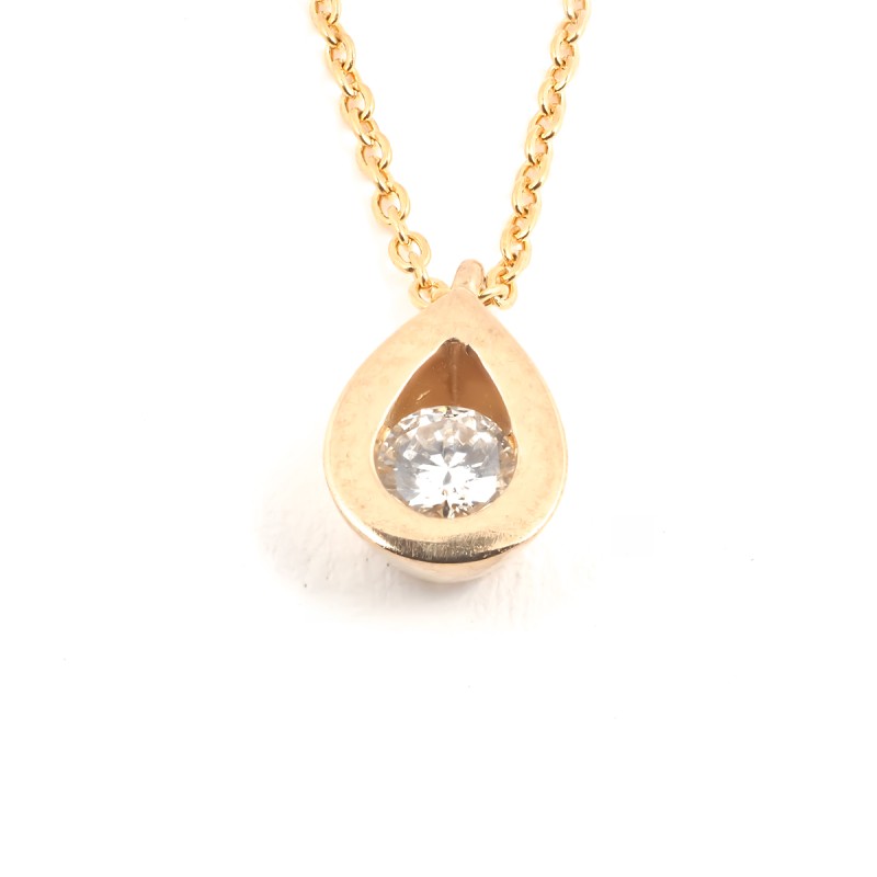 Collier solitaire forme poire femme carador en or jaune 375/000 et diamant