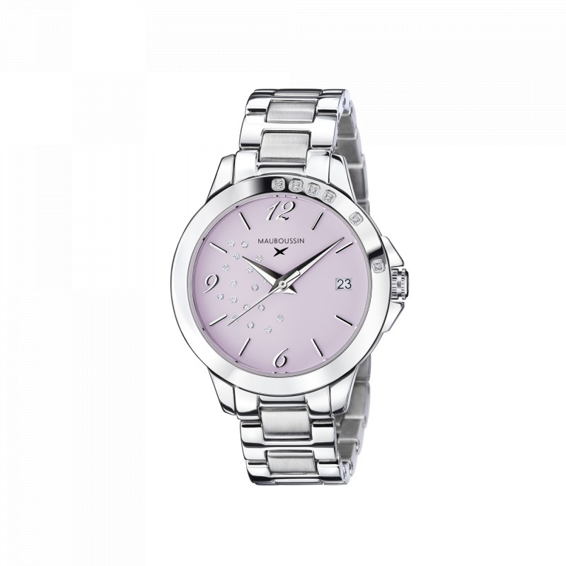 MONTRE FEMME MAUBOUSSIN SO URGENT VIOLET EN ACIER ARGENTE