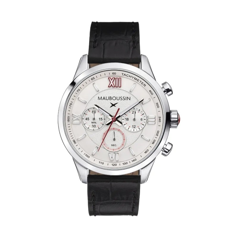 MONTRE HOMME MAUBOUSSIN UN HOMME UNE VIE BLANC BRACELET CUIR NOIR