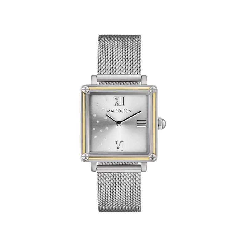 MONTRE FEMME MAUBOUSSIN REVENDICATION CARRE MAILLES MILANAISES ARGENTEES