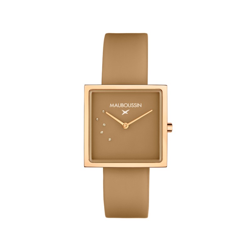 MONTRE FEMME MAUBOUSSIN L'HEURE CARAMEL PRALINE CARRE BRACELET SILICONE