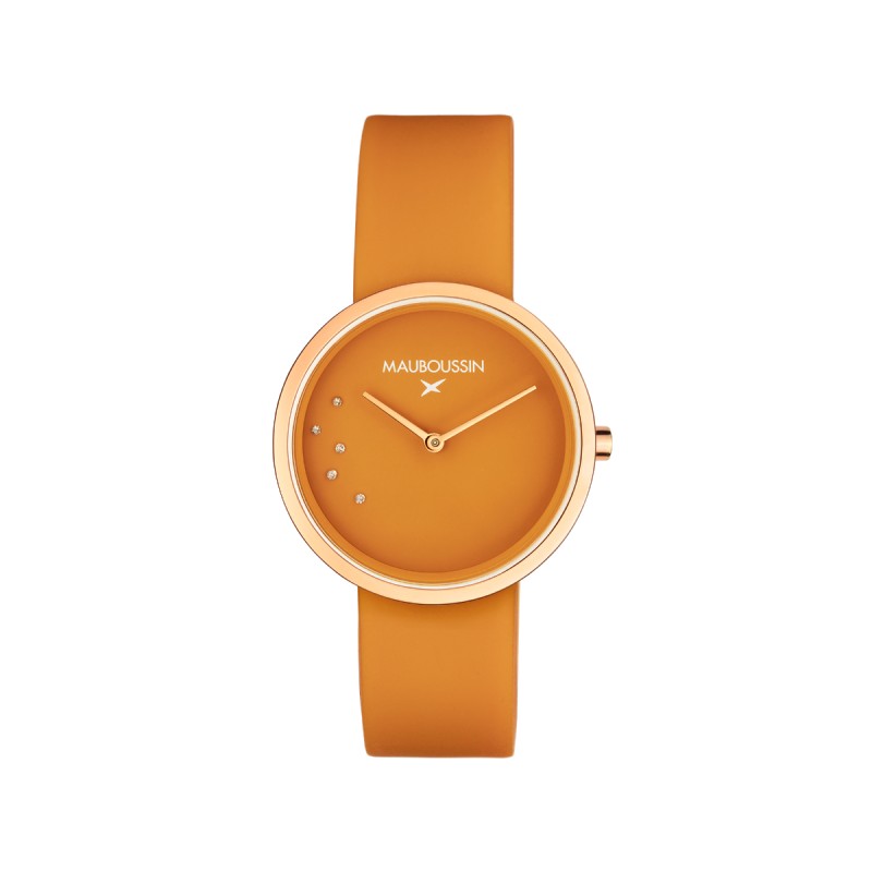 MONTRE FEMME MAUBOUSSIN L'HEURE CARAMEL BEURRE SALE RONDE BRACELET SILICONE