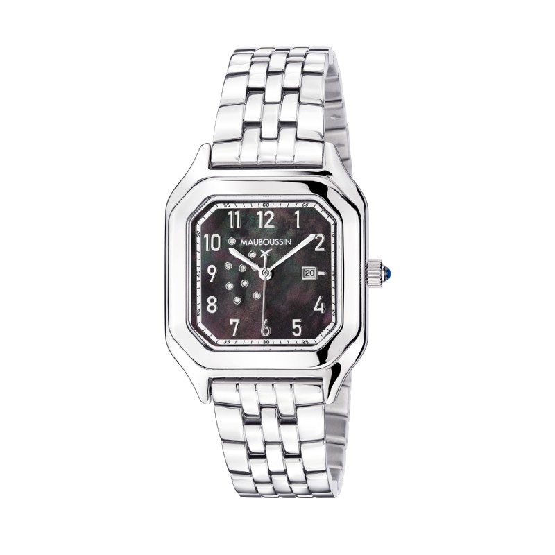 MONTRE FEMME MAUBOUSSIN BELO HORIZONTE CARRE CADRAN NACRE NOIR EN ACIER
