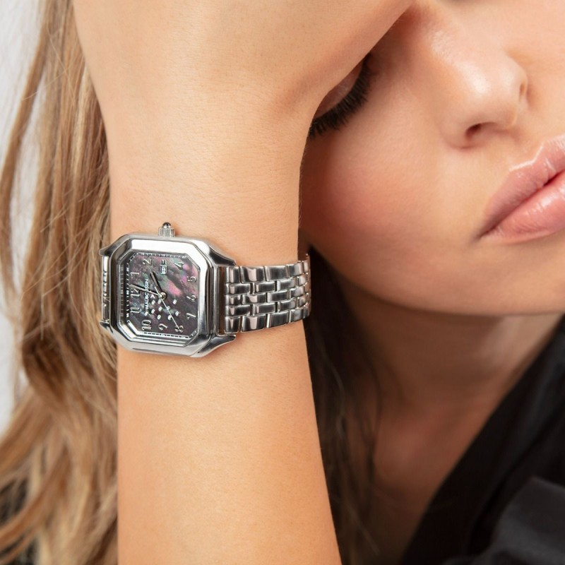 MONTRE FEMME MAUBOUSSIN BELO HORIZONTE CARRE CADRAN NACRE NOIR EN ACIER