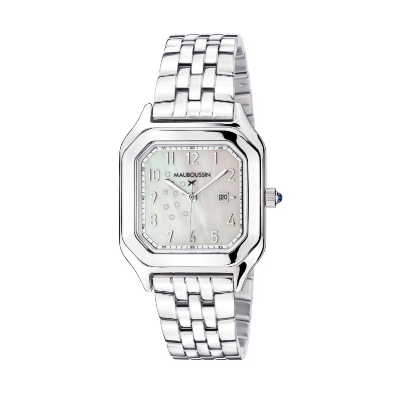 MONTRE FEMME MAUBOUSSIN BELO HORIZONTE CARRE CADRAN NACRE BLANCHE EN ACIER