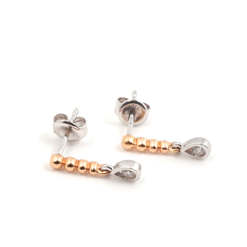 Boucles d'oreilles femme pendantes carador en or bicolore 750/000 et diamant