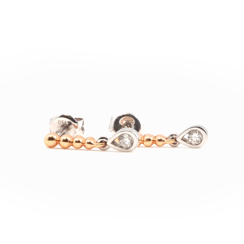 Boucles d'oreilles femme pendantes carador en or bicolore 750/000 et diamant