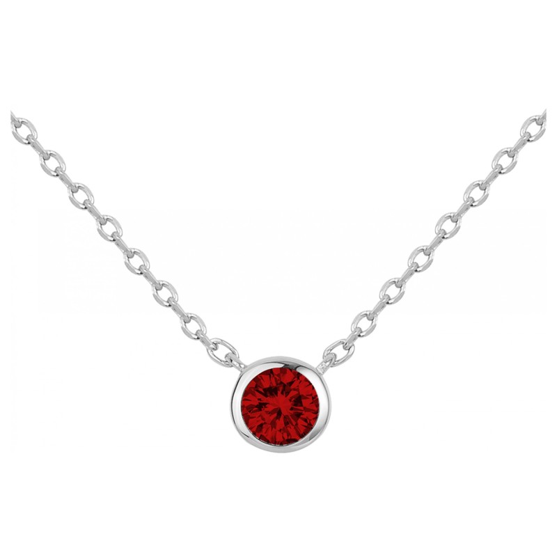 Collier femme carador solitaire  en argent avec spinelle rouge