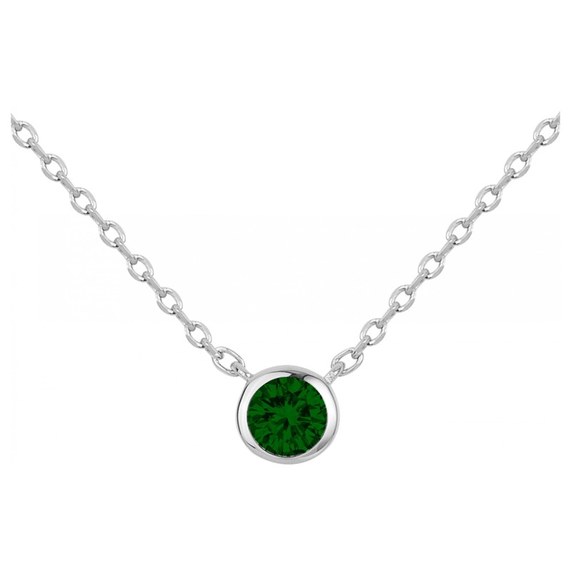 Collier femme carador solitaire  en argent avec oxyde vert