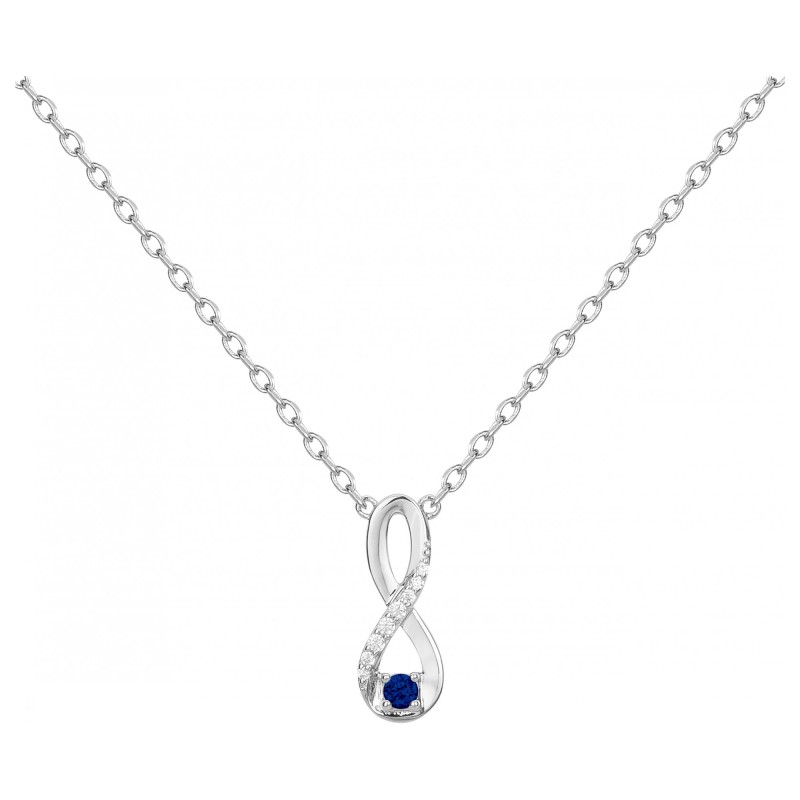 Collier fantaisie femme carador en argent avec oxydes  blancs et bleu motif infini