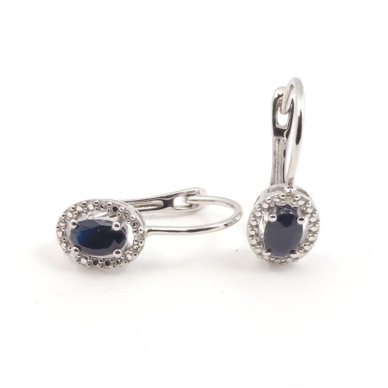 Boucles d'oreilles dormeuses femme carador en or blanc 375/000 et saphir