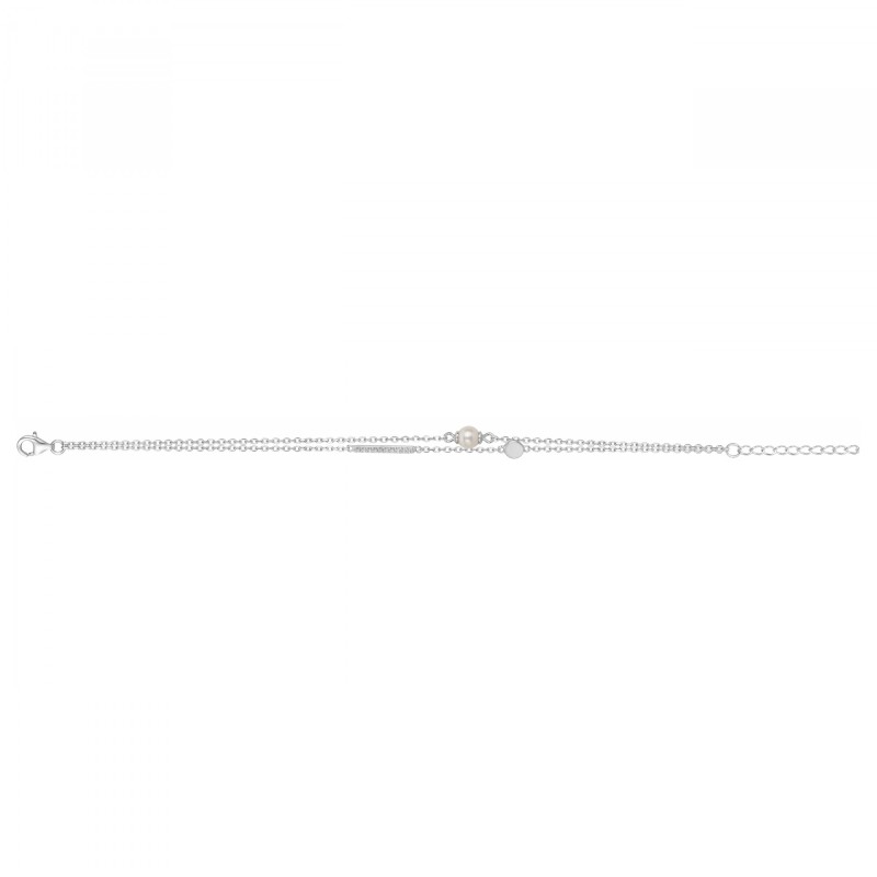 Bracelet femme fantaisie Carador double chaînes en argent  et oxyde de zirconium et perle