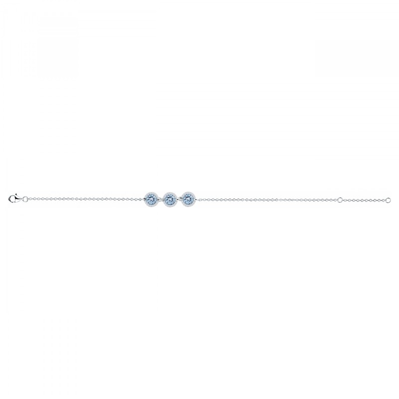 Bracelet femme fantaisie Carador en argent  et 3 spinelles bleu clair serti clos