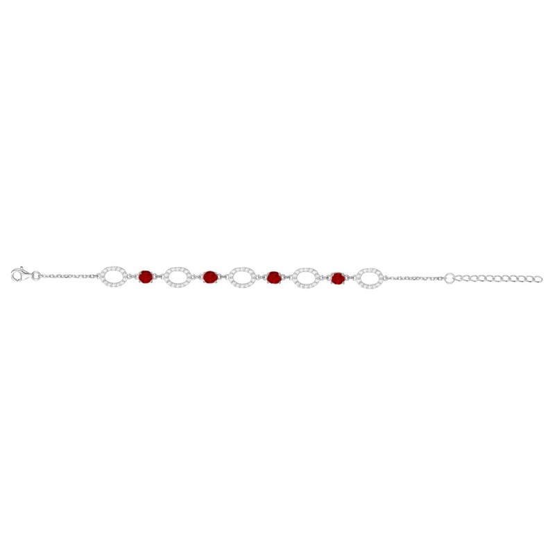 Bracelet femme fantaisie Carador en argent et oxydes blancs et rouges