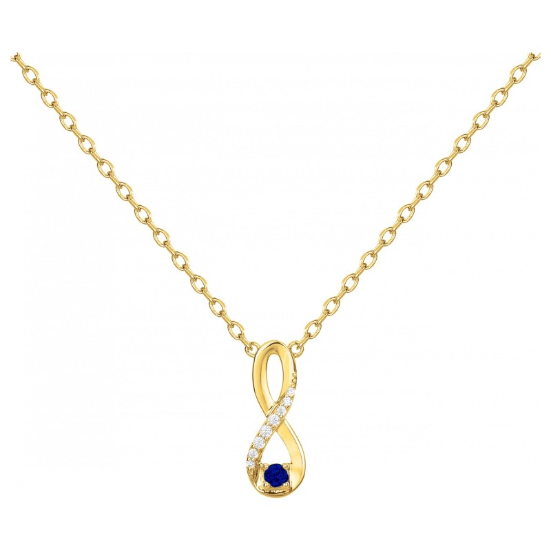 Collier fantaisie signe infini femme carador en plaqué or avec oxydes de zirconium et spinelle bleu