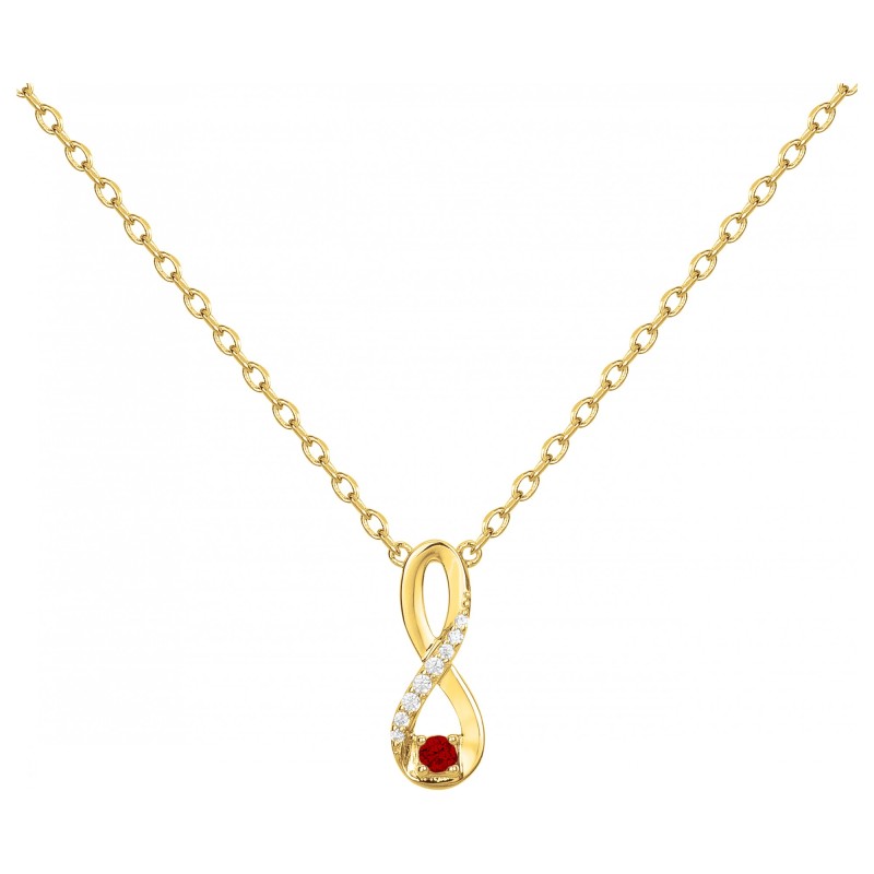 Collier fantaisie signe infini femme carador en plaqué or avec oxydes de zirconium et spinelle rouge