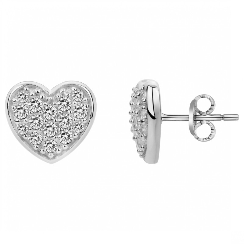 Boucles d'oreilles Clous Carador en argent  et oxydes de zirconium motif coeur