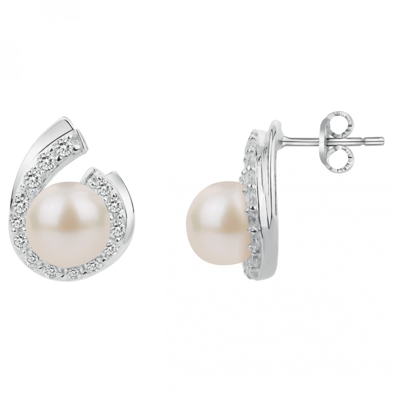 Boucles d'oreilles Clous Carador en argent oxydes de zirconium et perle d'eau douce