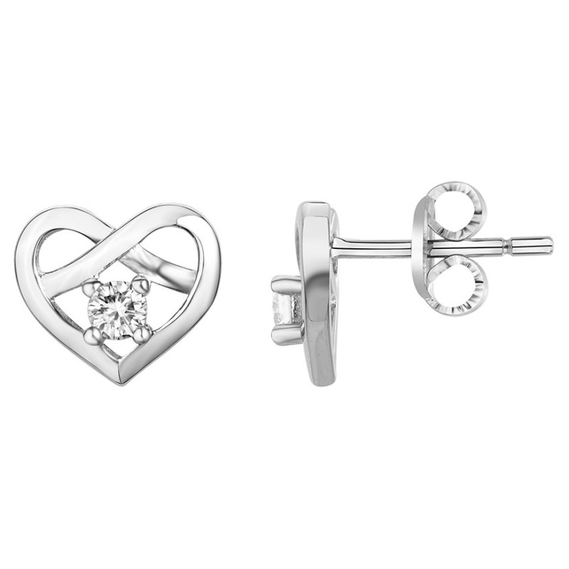 Boucles d'oreilles Clous Carador en argent  et oxyde de zirconium serti 4griffes motif coeur