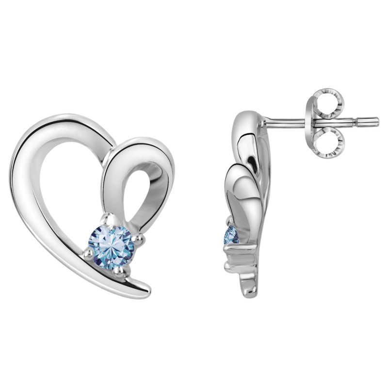 Boucles d'oreilles clous Carador en argent  et spinelle bleue sertie 4 griffes motif coeur